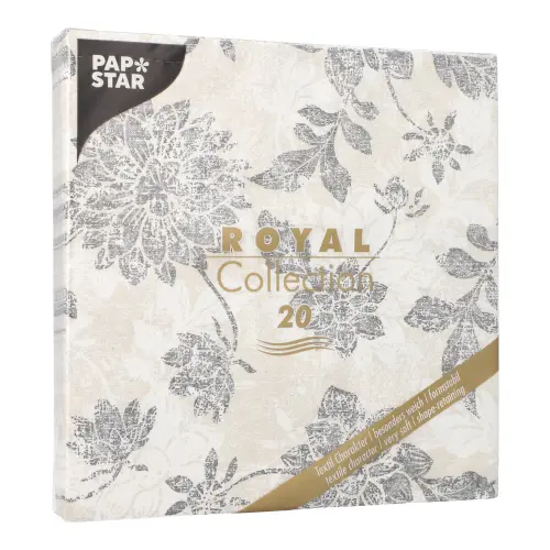 PAPSTAR Servietten ROYAL Collection 1/4-Falz 40 x 40 cm anthrazit Flowers, hochwertige stoffähnliche Premium-Tissue-Servietten mit Blumenmuster, FSC-zertifiziert, 8 x 20 Stück