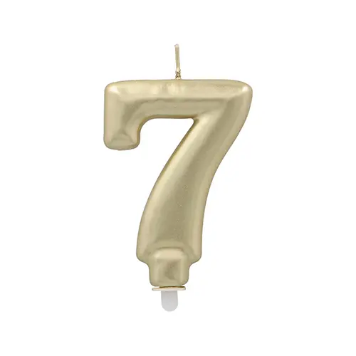 PAPSTAR Zahlenkerze mit Halter 7 cm gold "7", paraffinkerze für Torten und Kuchen, raucharm, ideal für Geburtstage und Jubiläen, Art.-Nr. 37166