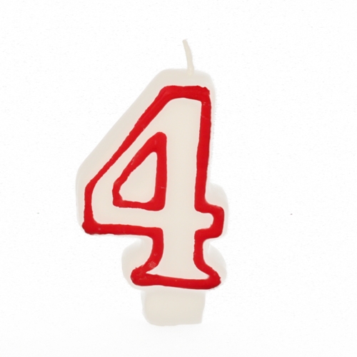 PAPSTAR Zahlenkerze 7,3 cm weiß "4" mit rotem Rand