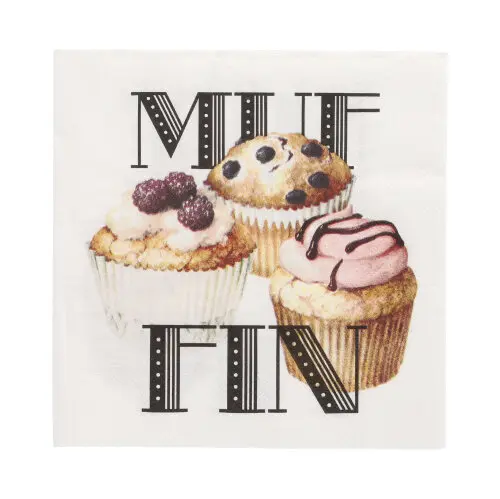 PAPSTAR Servietten, 3-lagig 1/4-Falz 33 x 33 cm „Muffin“ mit buntem Muffin-Dekor, umweltfreundliche Tissue-Servietten, Artikel 89480