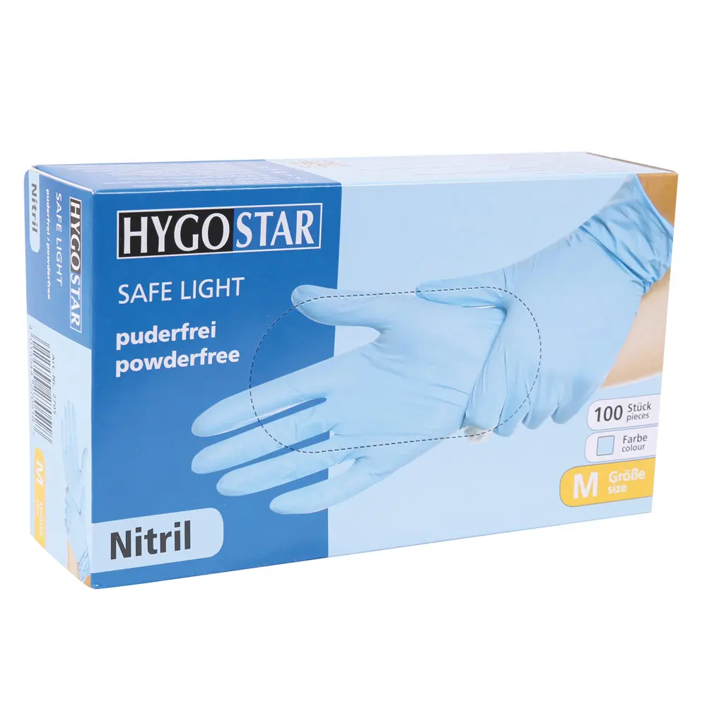 Hygostar Safe Light Nitrilhandschuhe blau puderfrei, VE 1000 Stück, strapazierfähige Nitril-Einweghandschuhe für Medizin, Pflege, Kosmetik und Gastronomie