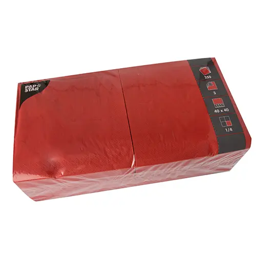 PAPSTAR Servietten, 3-lagig 1/4-Falz 40 cm x 40 cm rot in 250er Gastro-Packung aus FSC-zertifiziertem Tissue für Gastronomie und Catering