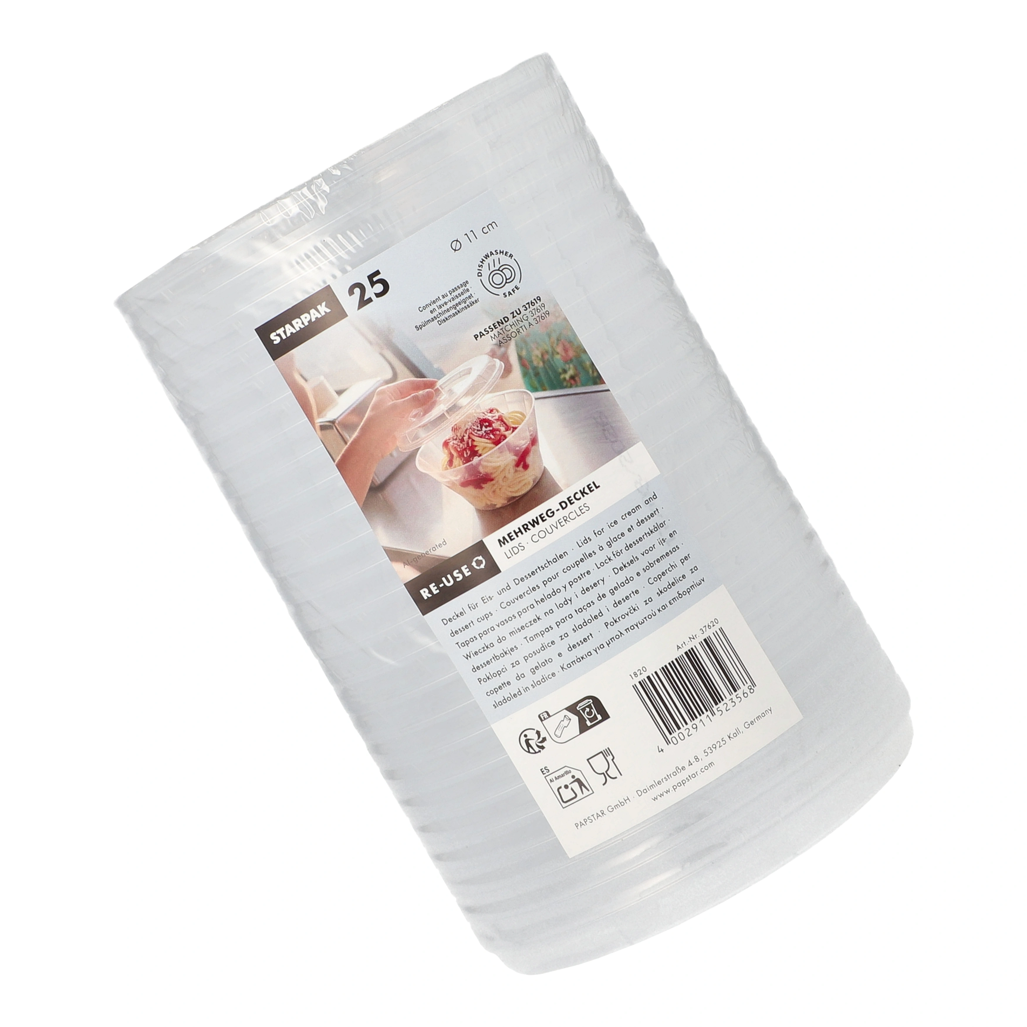 Starpak Mehrweg-Deckel rund Ø 11 cm, 1,3 cm transparent für Eis- und Dessertschalen, 10 x 25 Stück