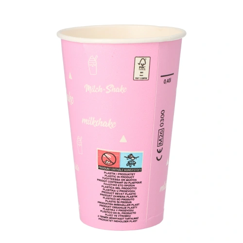 Starpak Shake-Becher, Pappe 0,4 l Ø 9 cm, rosa "Milk-Shake", 20 x 50 Stück