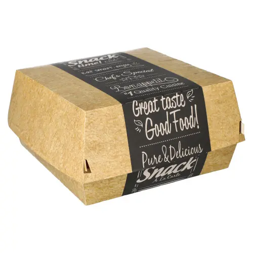 PAPSTAR Burgerboxen, Pappe "pure" 8,5 cm x 15,5 cm x 15,5 cm "Good Food" XXL