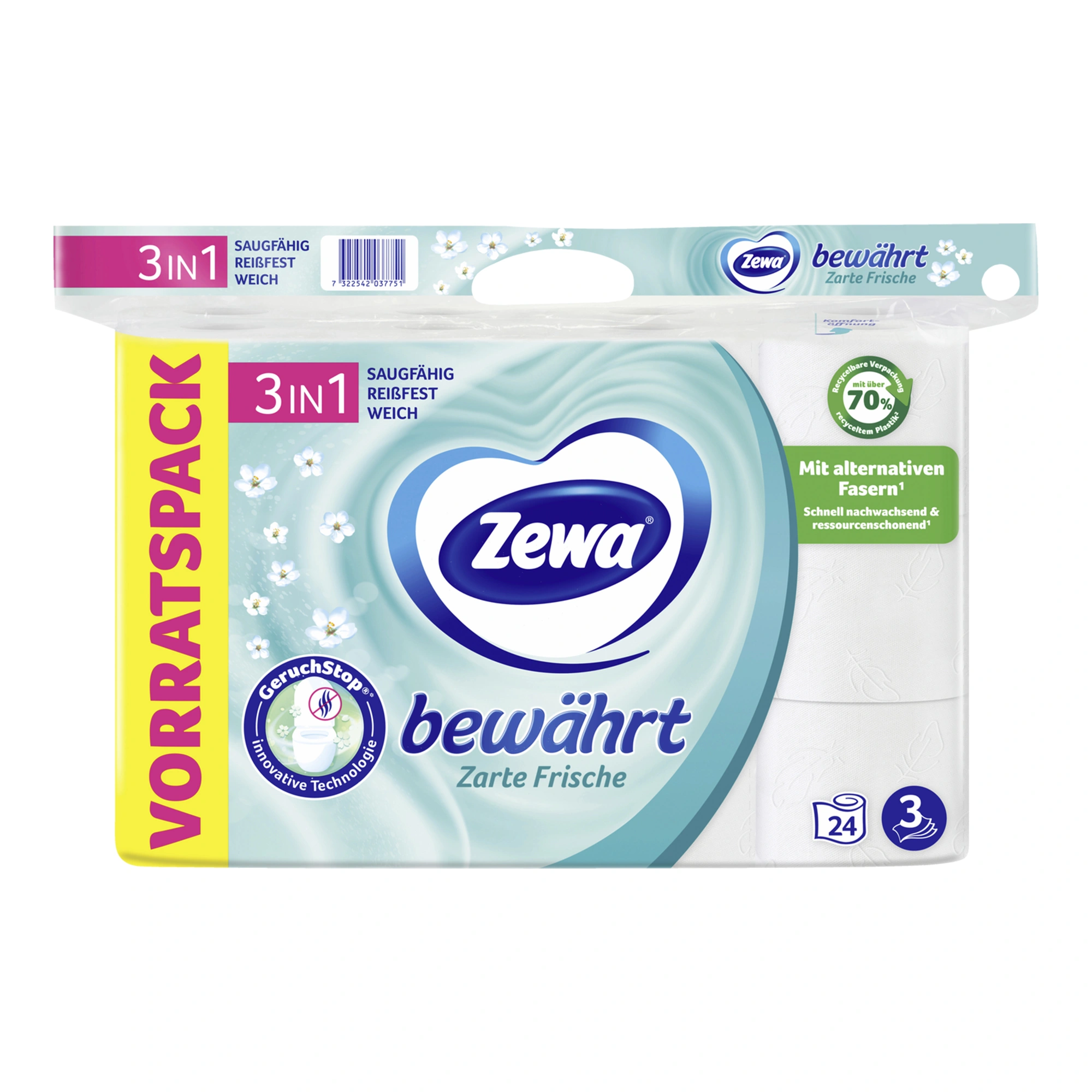 Zewa Zarte Frische Toilettenpapier Vorratspack 3-lagig, weiß
