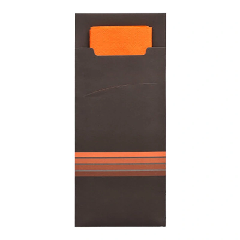 PAPSTAR Bestecktaschen 20 x 8,5 cm schwarz/orange "Stripes" aus Papier mit integrierter orangefarbener 2-lagiger Serviette 33 x 33 cm, hygienische Besteckaufbewahrung, FSC-zertifiziert, Art.-Nr. 86704