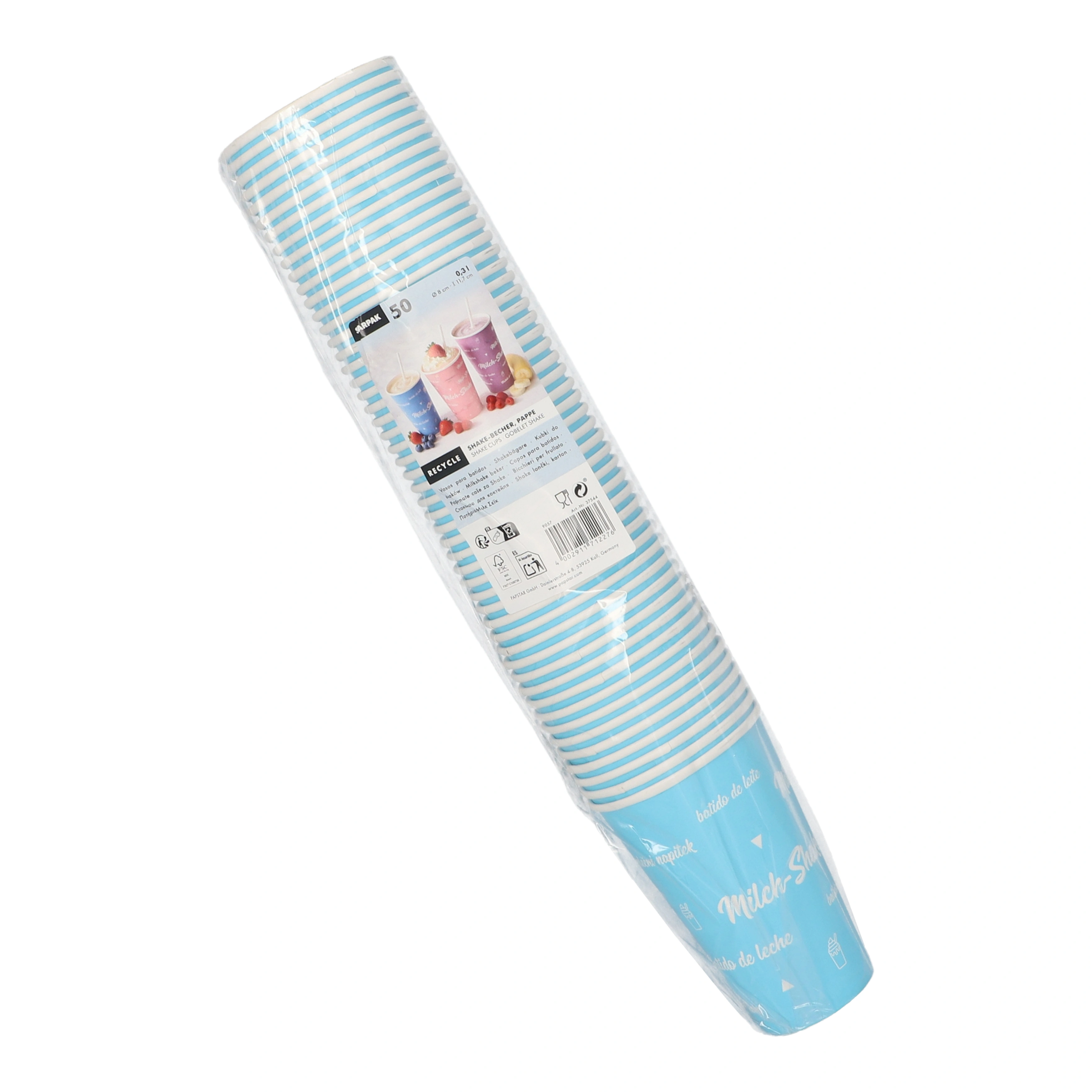 Starpak Shake-Becher, Pappe 0,3 l Ø 8 cm, blau "Milk-Shake", 20 x 50 Stück