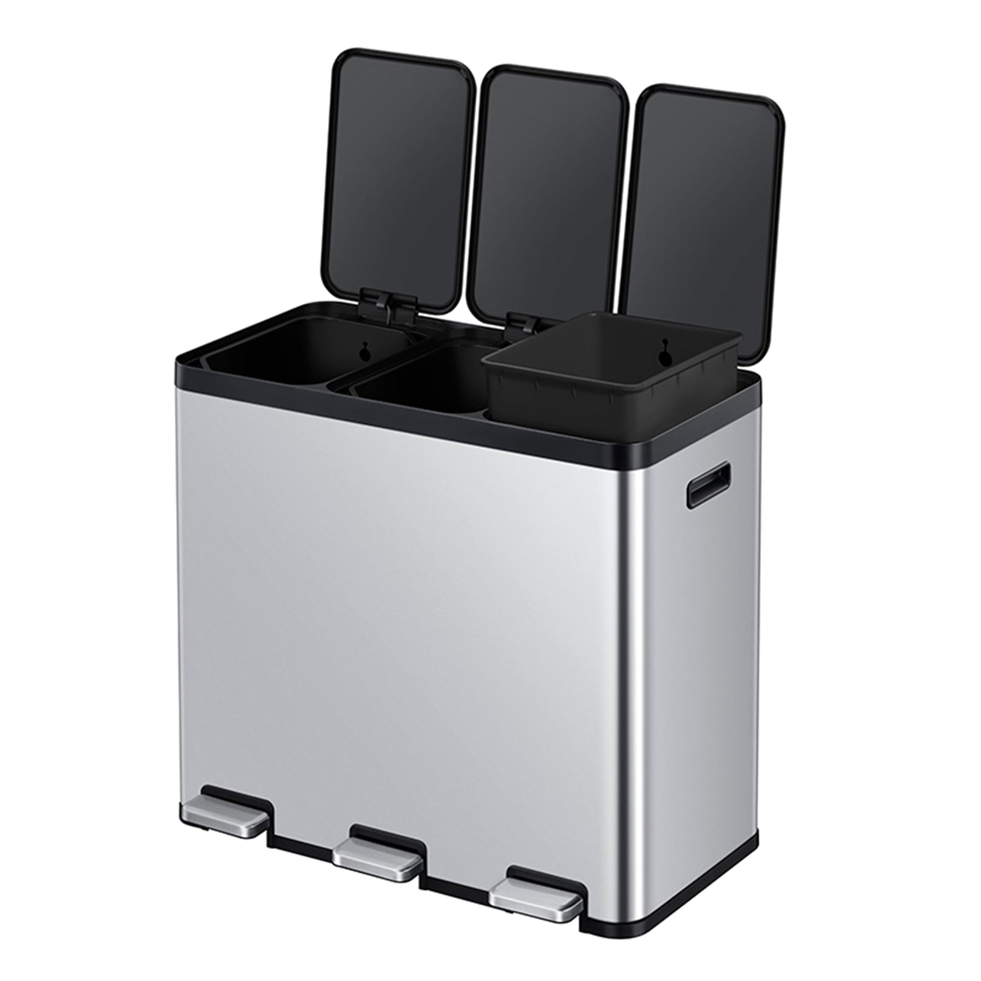 EKO Essential 1 Recycler Treteimer 3 x 20 Liter Klappdeckel Edelstahl mit Pedal
