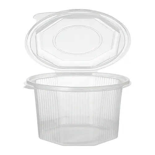 Starpak Verpackungsbecher mit Klappdeckeln, PP 8-eckig 1 l transparent 13 x 13 x 8,3 cm für Salate und Feinkost, PAPSTAR 87609