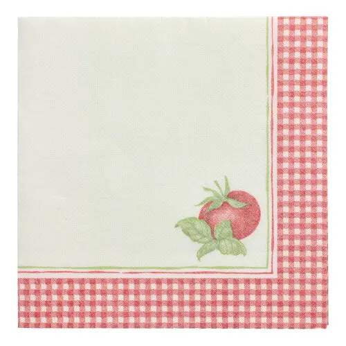 PAPSTAR Servietten "ROYAL Collection" 1/4-Falz 40 cm x 40 cm Tomato, weiße Premium-Serviette mit rotem Karomuster und Tomatenmotiv in Stoffoptik, weich, formstabil, zertifiziert und industriell kompostierbar