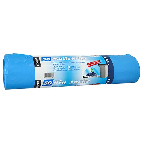Starpak Müllsäcke, HDPE 120 l 110 cm x 70 cm blau auf Rolle, mit biologisch verrottbaren Zusätzen, 24 my, 50 Beutel je Rolle, Hersteller PAPSTAR, Art.-Nr. 12378