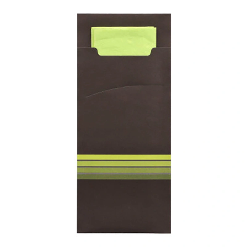 PAPSTAR Bestecktaschen 20 x 8,5 cm schwarz/limone "Stripes" inkl. limonengrüner 2-lagiger Serviette 33 x 33 cm, hygienische Papier-Bestecktasche, FSC-zertifiziert