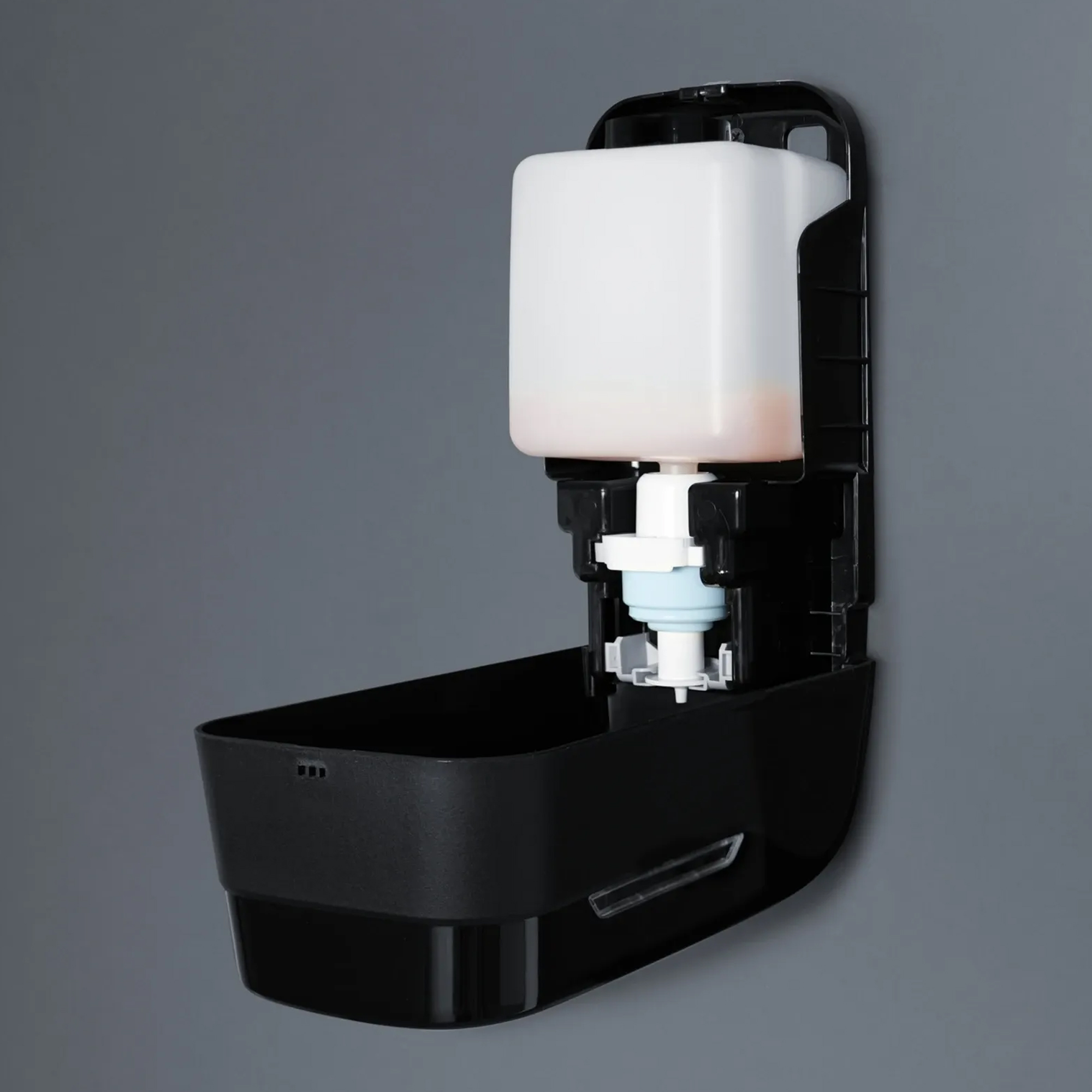 SEMYtop Seifenspender 1000 ml Kunststoff, nachfüllbar, schwarzer Wand-Seifenspender mit modernem Design für Sanitär- und Waschraumbereiche, Artikelnummer ST-1000