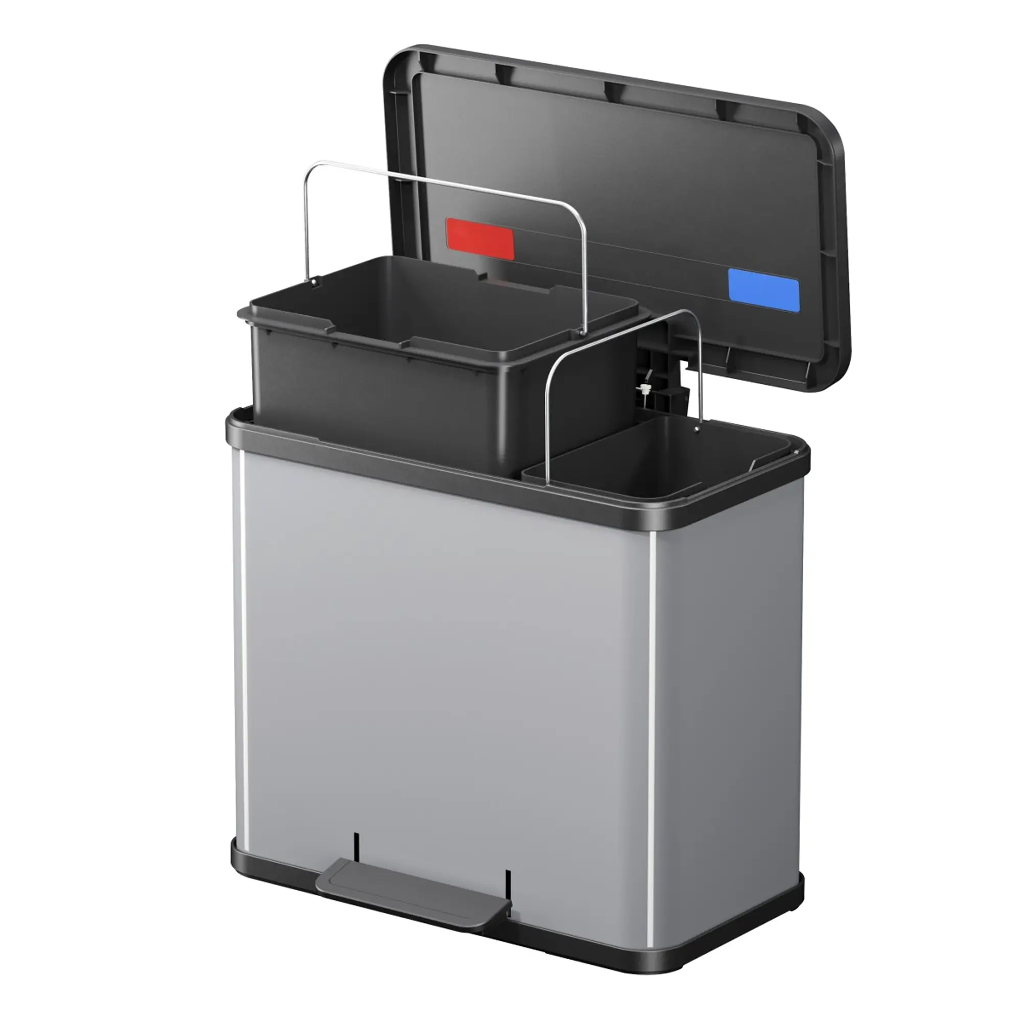 Hailo Öko duo Plus L Tretmülltrenner 1x9 und 1x17 Liter aus Edelstahl mit zwei herausnehmbaren Inneneimern und Soft-Close-Tretmechanik