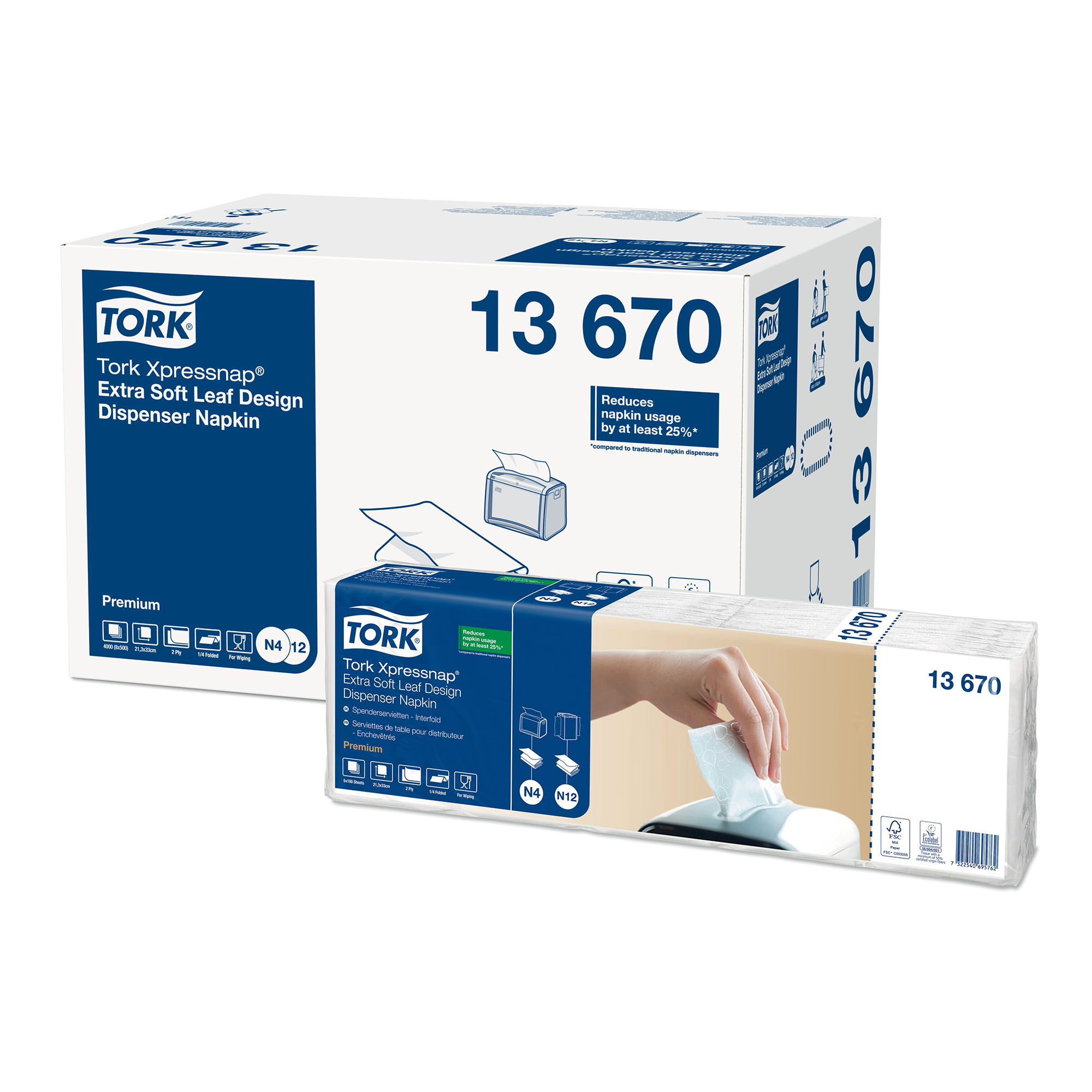 Tork Xpressnap® N4 Servietten – 1-lagig, 1/4-Falz, 21,7x33cm, 1125 Stück – Ideal Für Spender