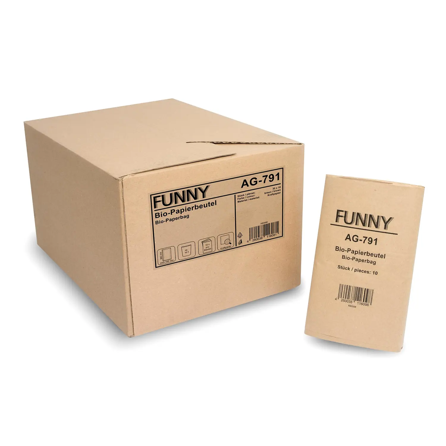 FUNNY Bio-Papierbeutel mit Seitenfalten 10 Liter, braun, unbedruckt