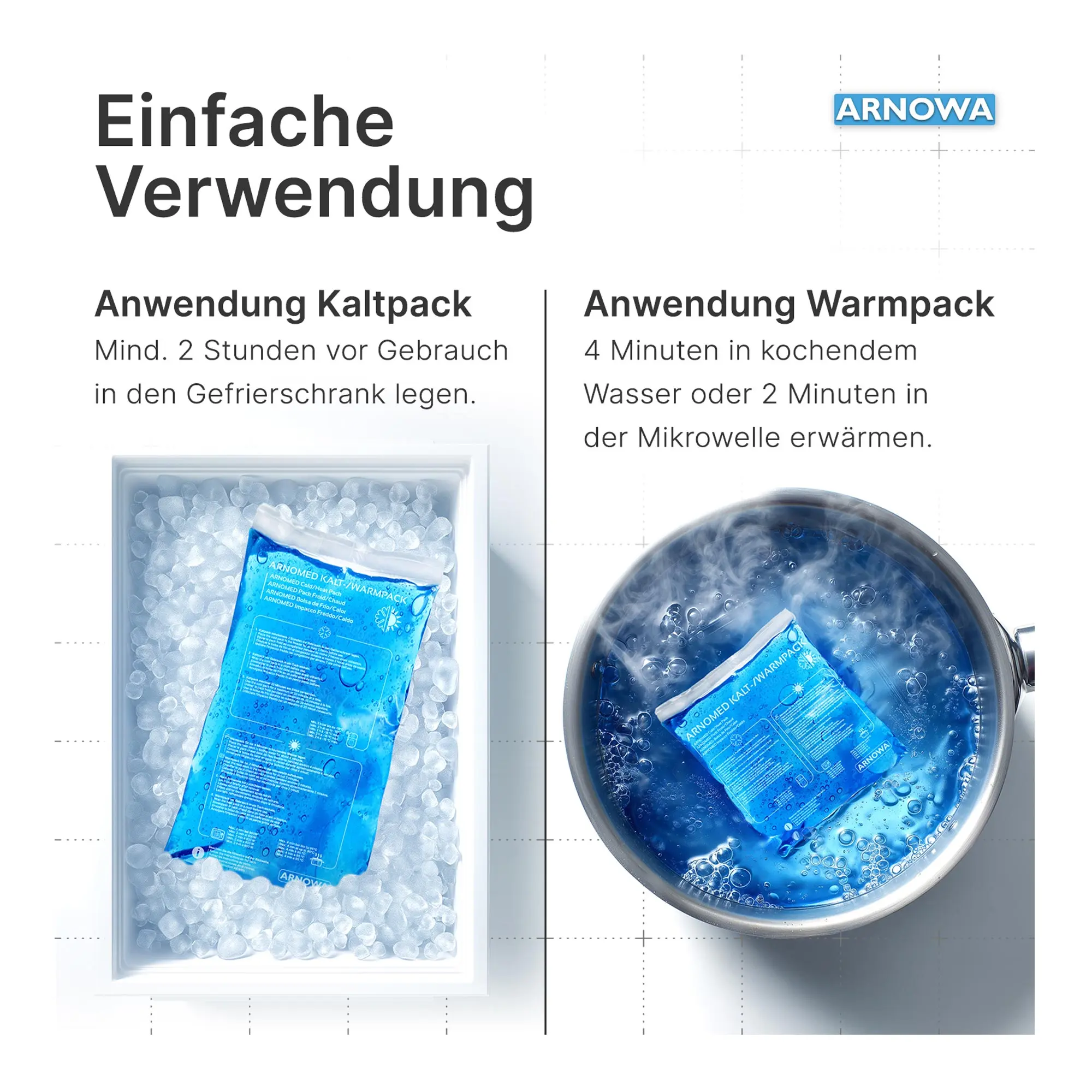 ARNOMED Kalt-/Warmpack, 2 Stück – wiederverwendbare Gel-Kalt-Warm-Kompressen zur lokalen Thermotherapie, als Kaltpack im Eisfach und als Warmpack im Wasserbad oder in der Mikrowelle erwärmbar