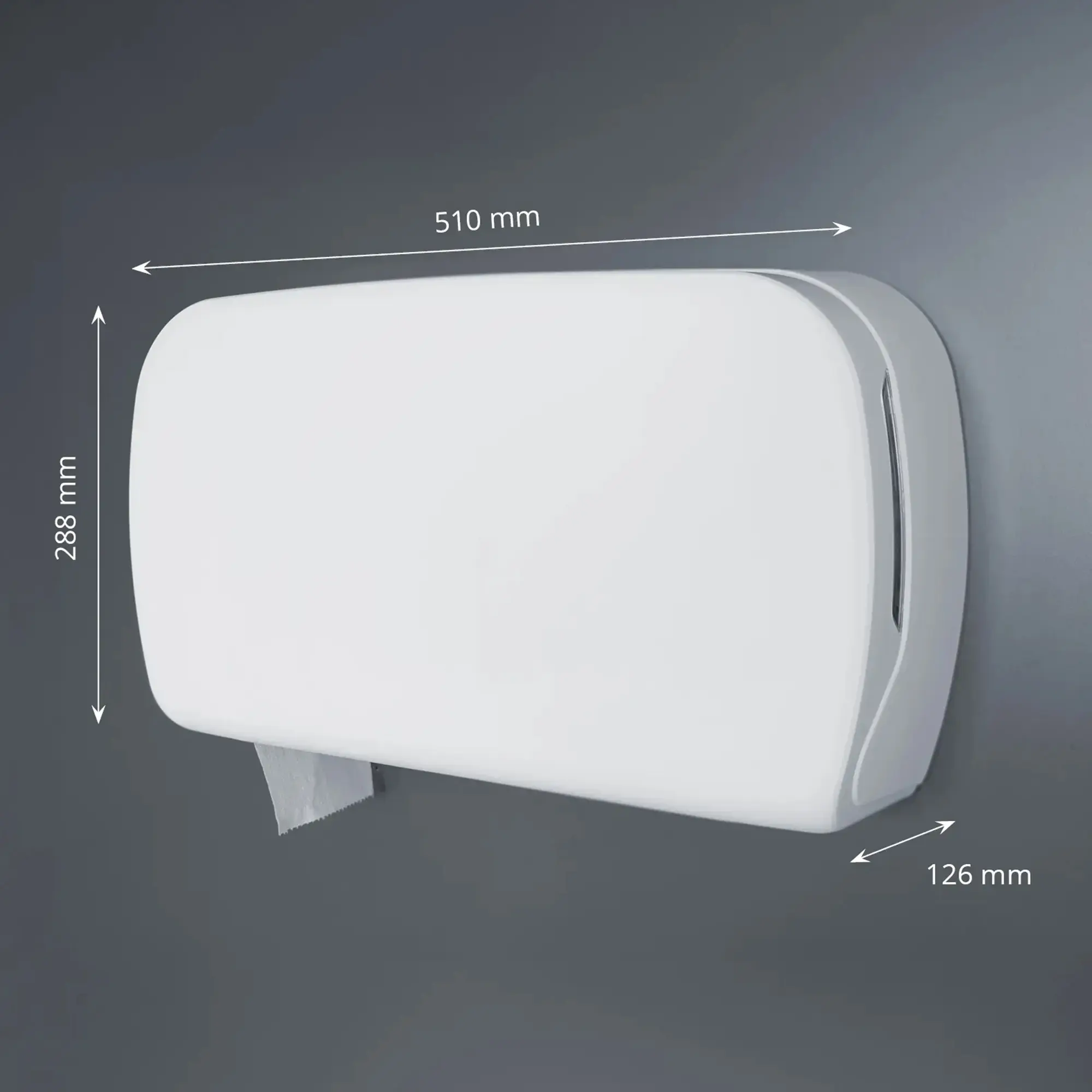 SEMYtop Maxi Jumbo Toilettenpapierspender für 2 Rollen bis Ø 23 cm aus schlagfestem Kunststoff in Weiß, Wandmodell mit Maßen 510 x 288 x 126 mm