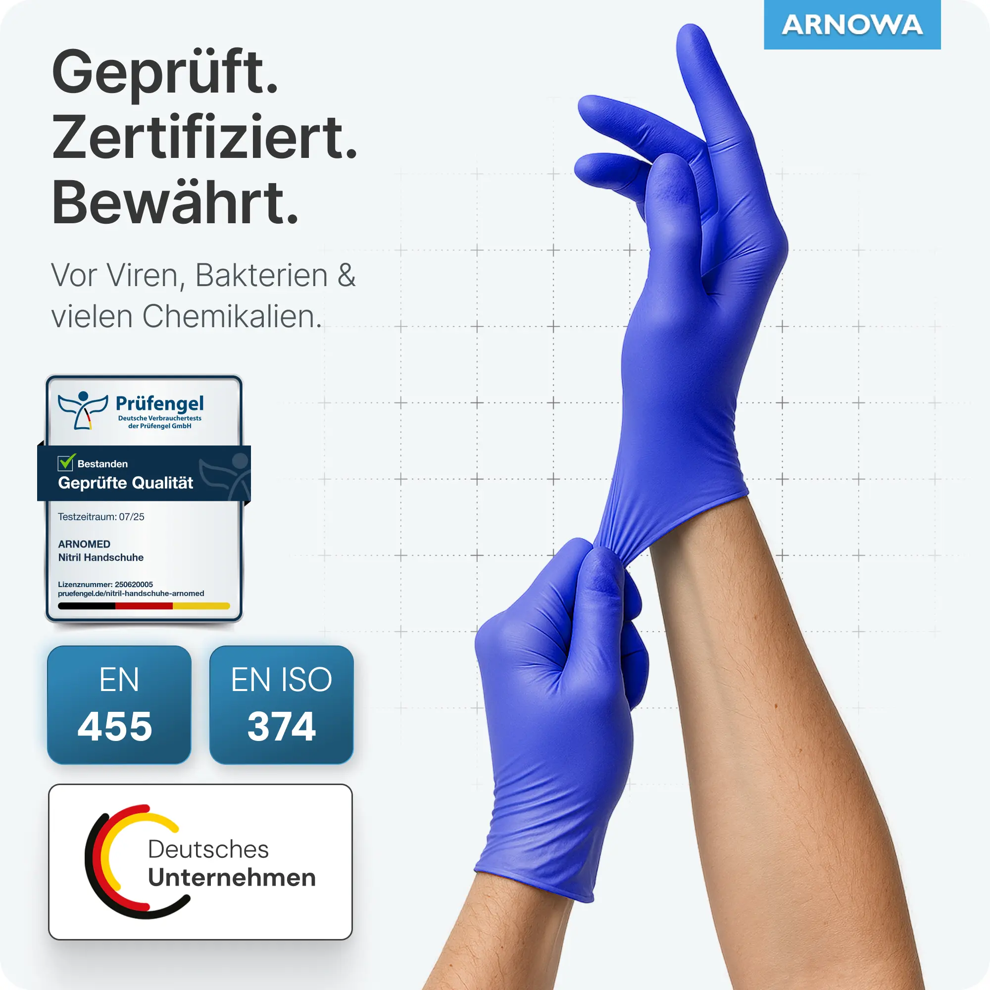 ARNOMED RAINBOW NITRIL OCEAN BLUE Nitrilhandschuhe blau puderfrei aus Nitril, latexfrei, beidseitig tragbar, geprüft nach EN 455 und EN ISO 374, VE 100 Stück