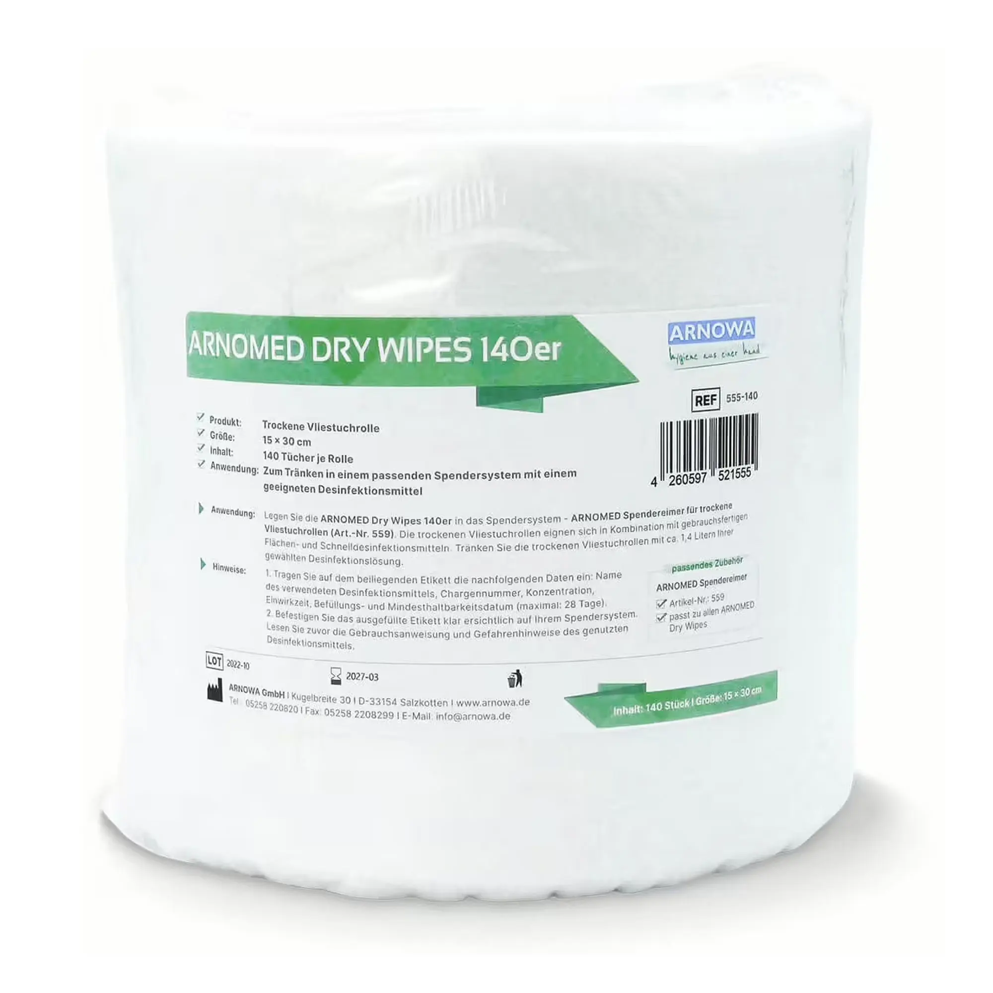 ARNOMED DRY WIPES Trockene Vliestücher, 15 x 30 cm, 140 Tücher