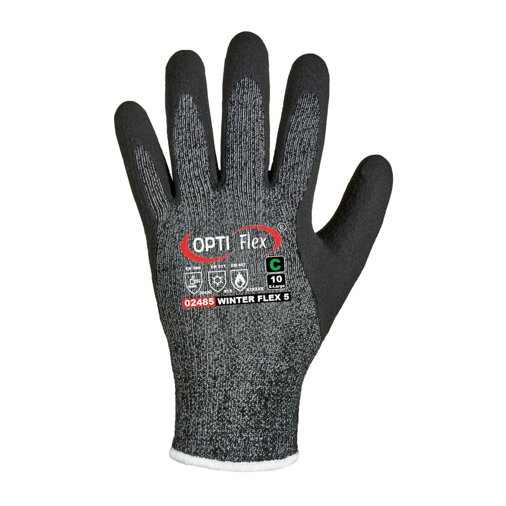 Optiflex Winter Flex 02485 Kälteschutzhandschuhe mit Latex-Beschichtung schwarz meliert/schwarz, VE 60 Paar