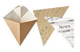Pommes-Spitztüten aus Papier, braun, mit Muster und Zeitungsdesign, ideal für Streetfood und Snacks, Artikelnummer 512