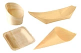 Palmblatt Einweggeschirr Set mit verschiedenen Schalen, Boot, Teller und Spitztüte für nachhaltiges Fingerfood, Artikelnummer 12345