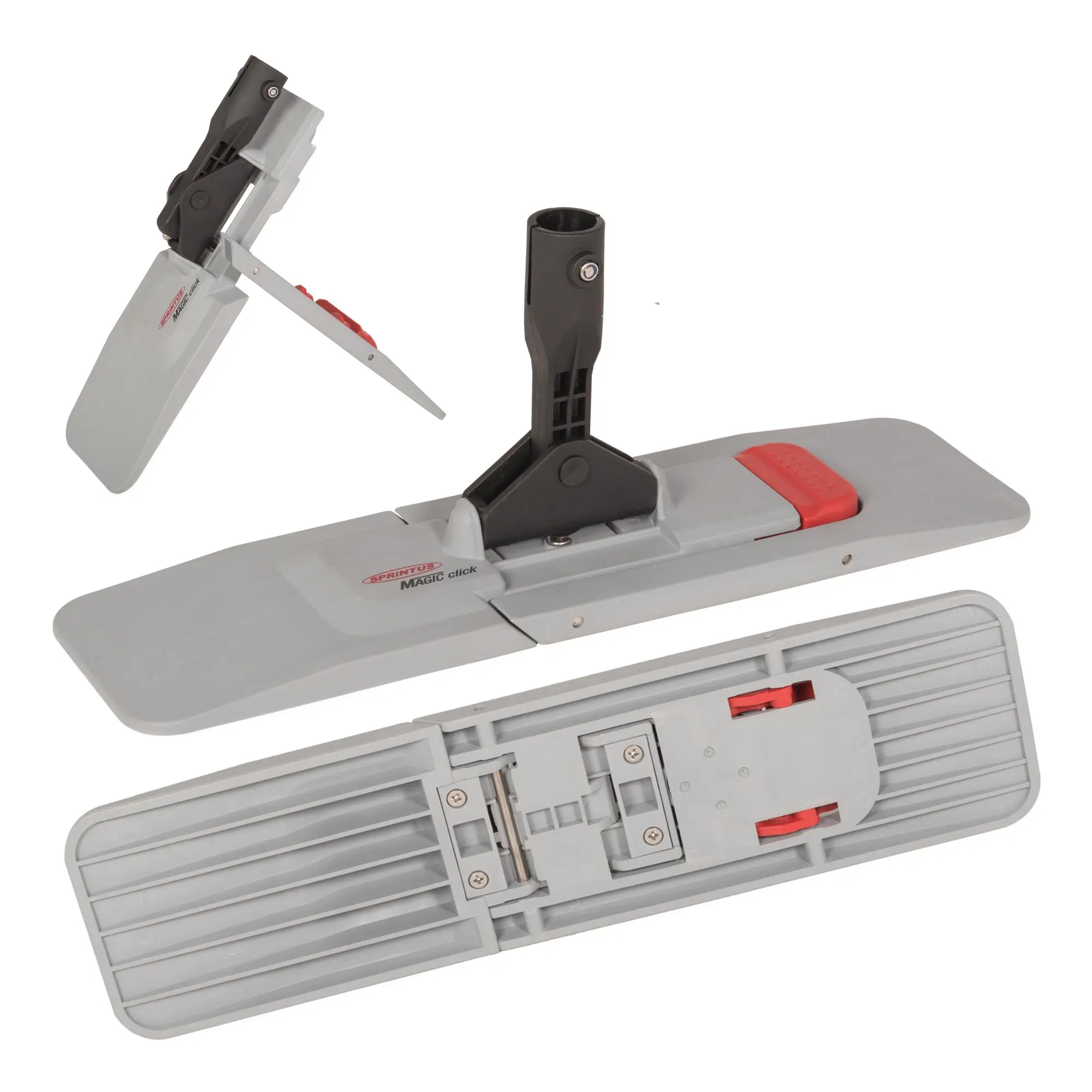 Sprintus Wischset Magic Click 40 und 50 cm mit Magnetklapphalter, höhenverstellbarem Aluminium-Teleskopstiel und Microfaser-Wischbezügen für professionelle Nass- und Feuchtreinigung, Sprintus