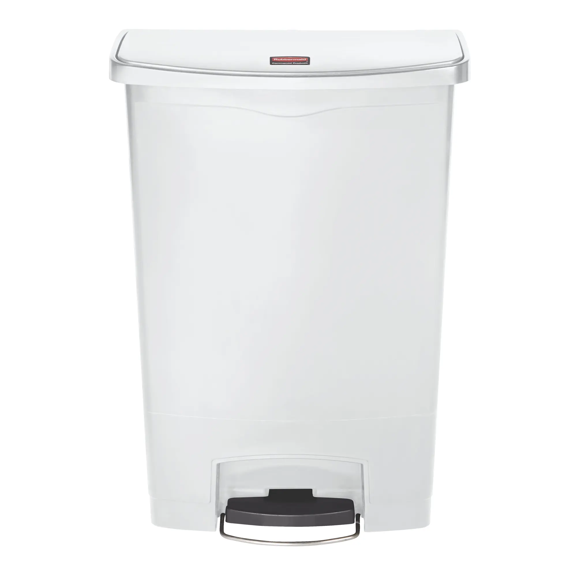 Rubbermaid Slim Jim Step on Abfallbehälter 90 Liter Front Step, weißer Treteimer mit großem Fußpedal und geruchsarm schließendem Deckel, Artikelnummer 90L