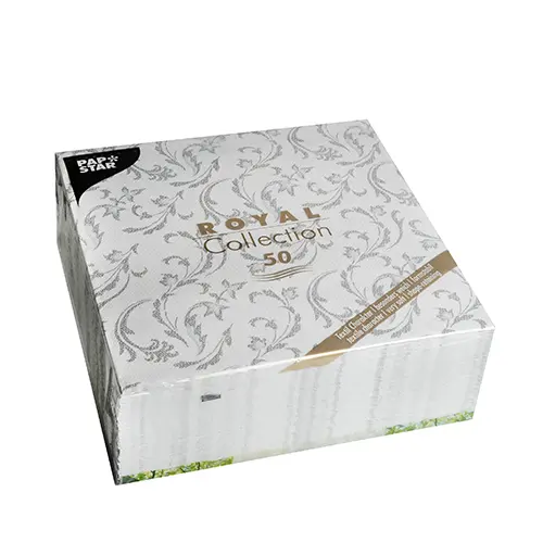 PAPSTAR Servietten "ROYAL Collection" 1/4-Falz 40 x 40 cm grau "Damascato", graue Premium-Servietten in Stoffoptik, weich, formstabil und umweltfreundlich zertifiziert
