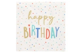 Happy Birthday Servietten mit bunter Konfetti-Deko und goldener Schrift für Geburtstagsfeier, Artikelnummer HB-1001