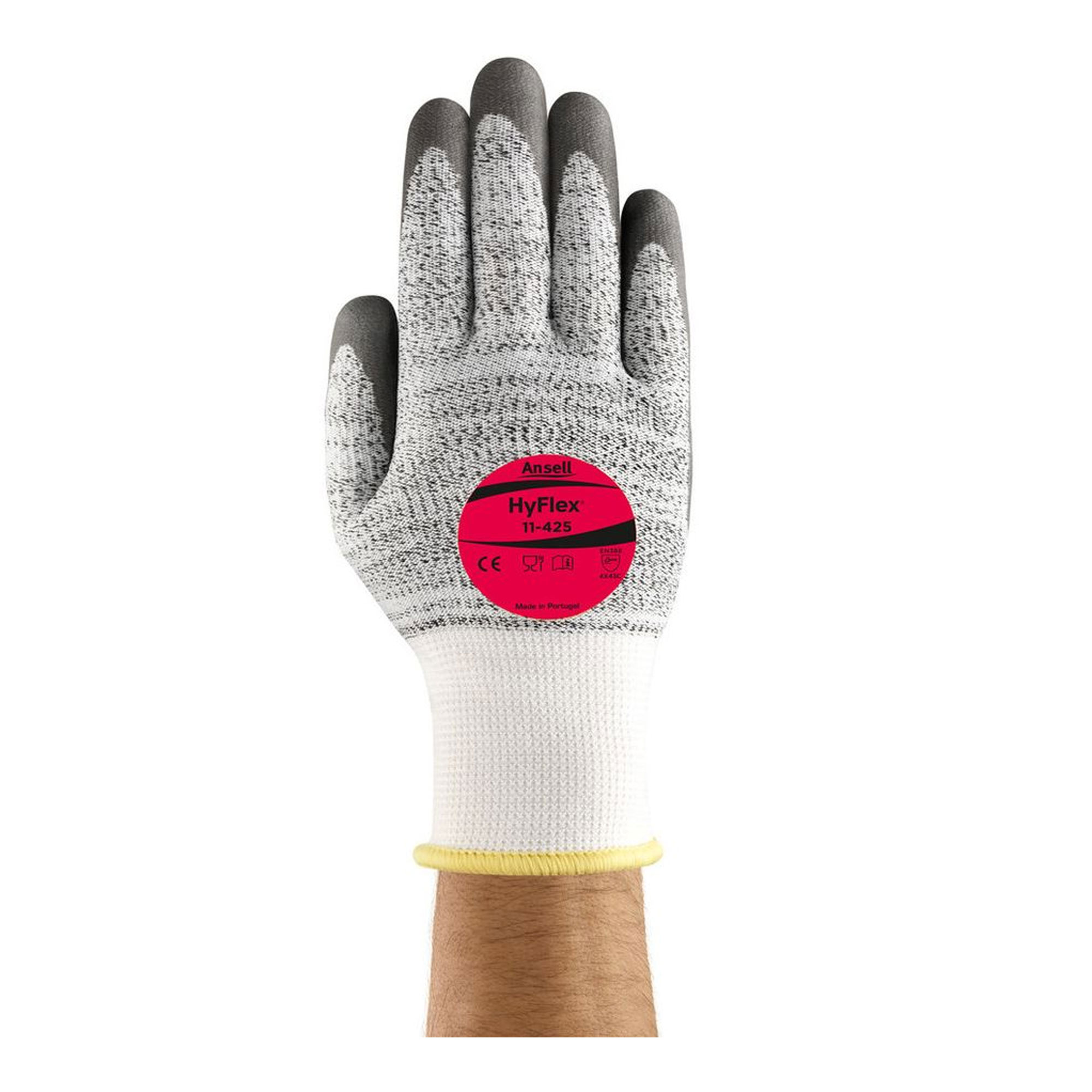 Ansell HyFlex 11-425 Schnittschutzhandschuhe mit Wasserbasierter Polyurethan-Nitril-Beschichtung grau, VE 12 Paar