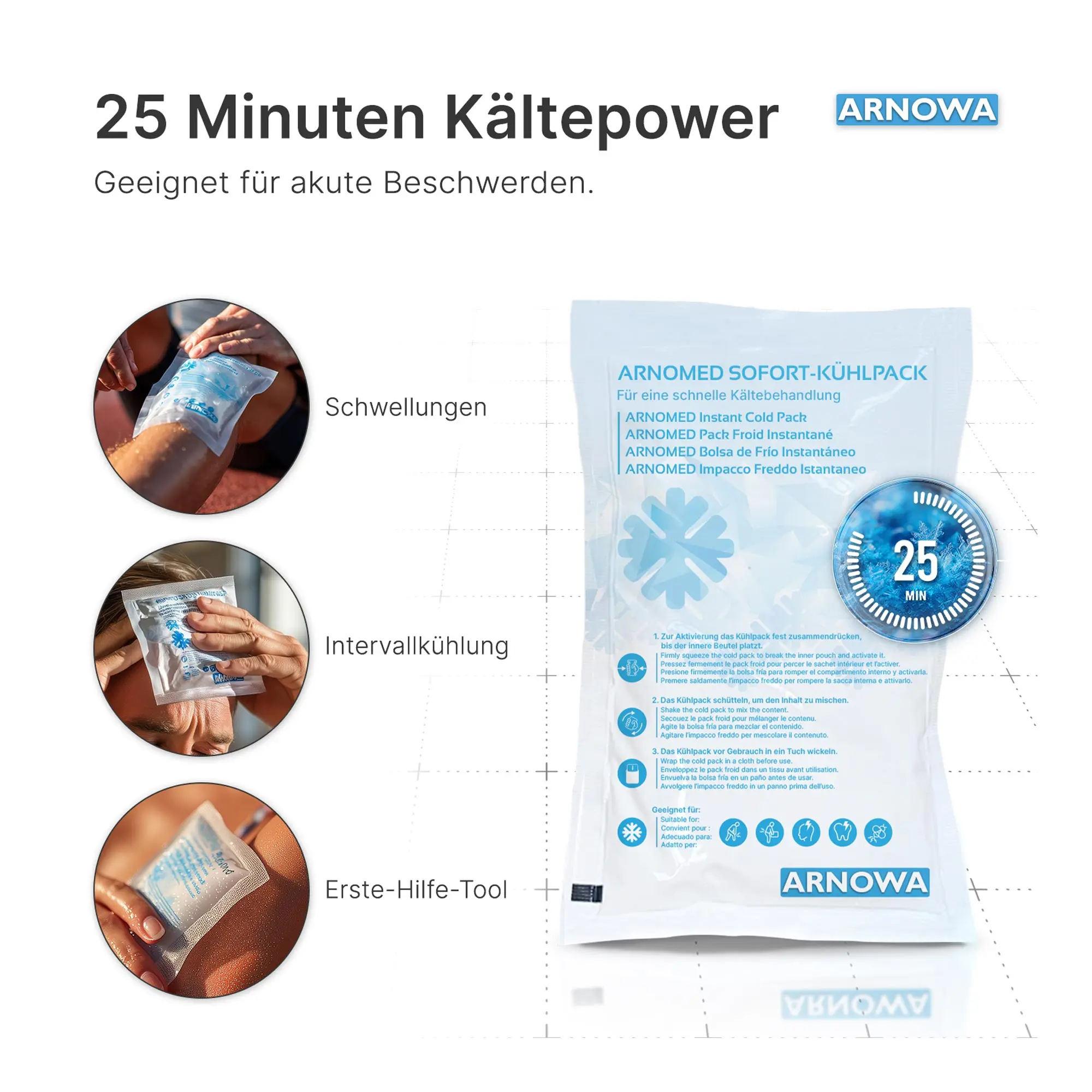 ARNOMED Sofort-Kühlpack 10er Set, sofort einsatzbereite Einweg-Kältekompressen ohne Vorkühlen zur Kältetherapie bei Sportverletzungen, Prellungen, Schwellungen und Zahnschmerzen