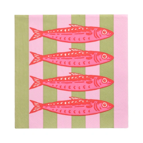 PAPSTAR Servietten, 3-lagig 1/4-Falz 33 cm x 33 cm "Modern Fish", 10 x 20 Stück