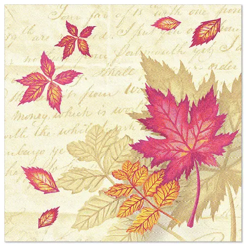 PAPSTAR Servietten "ROYAL Collection" 1/4-Falz 40 x 40 cm Autumn Colours mit roten und gelben Herbstblättern auf cremefarbenem Hintergrund, 5 x 50 Stück, Art.-Nr. 86659