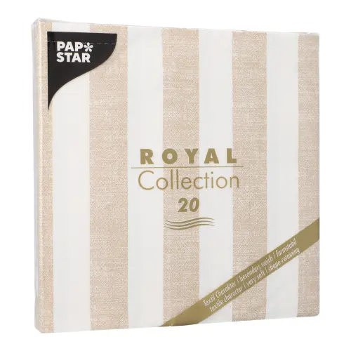 PAPSTAR Servietten "ROYAL Collection" 1/4-Falz 40x40 cm sand Lines, weiche Premium-Servietten in Stoffoptik mit sandfarbenen Streifen, 8x20 Stück, Artikel 37285