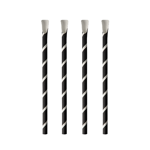PAPSTAR 100 Trinkhalme mit Löffel, Papier Ø 8 mm, 20 cm schwarz/weiß "Stripes"
