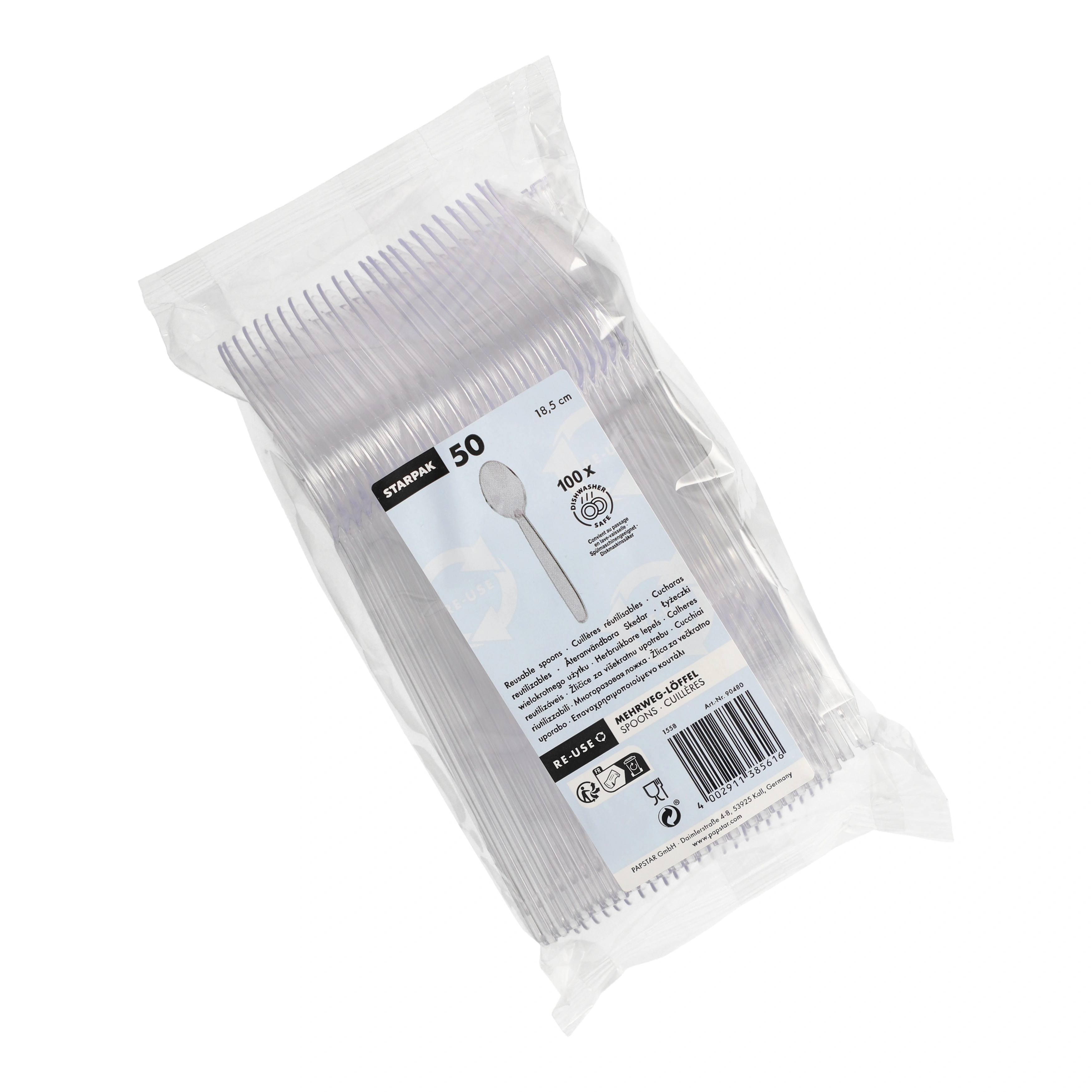 Starpak Mehrweg-Löffel 18,5 cm transparent, 20 x 50 Stück von PAPSTAR, robuste lebensmittelechte Polystyrol-Löffel im Beutel für Gastronomie, Kantinen und Pflegeeinrichtungen