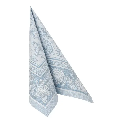 PAPSTAR Servietten "ROYAL Collection" 1/4-Falz 40 x 40 cm arktikblau "Ornaments" aus stoffähnlichem Premium-Tissue mit ornamentalem Pflanzenranken-Dekor, FSC-zertifiziert
