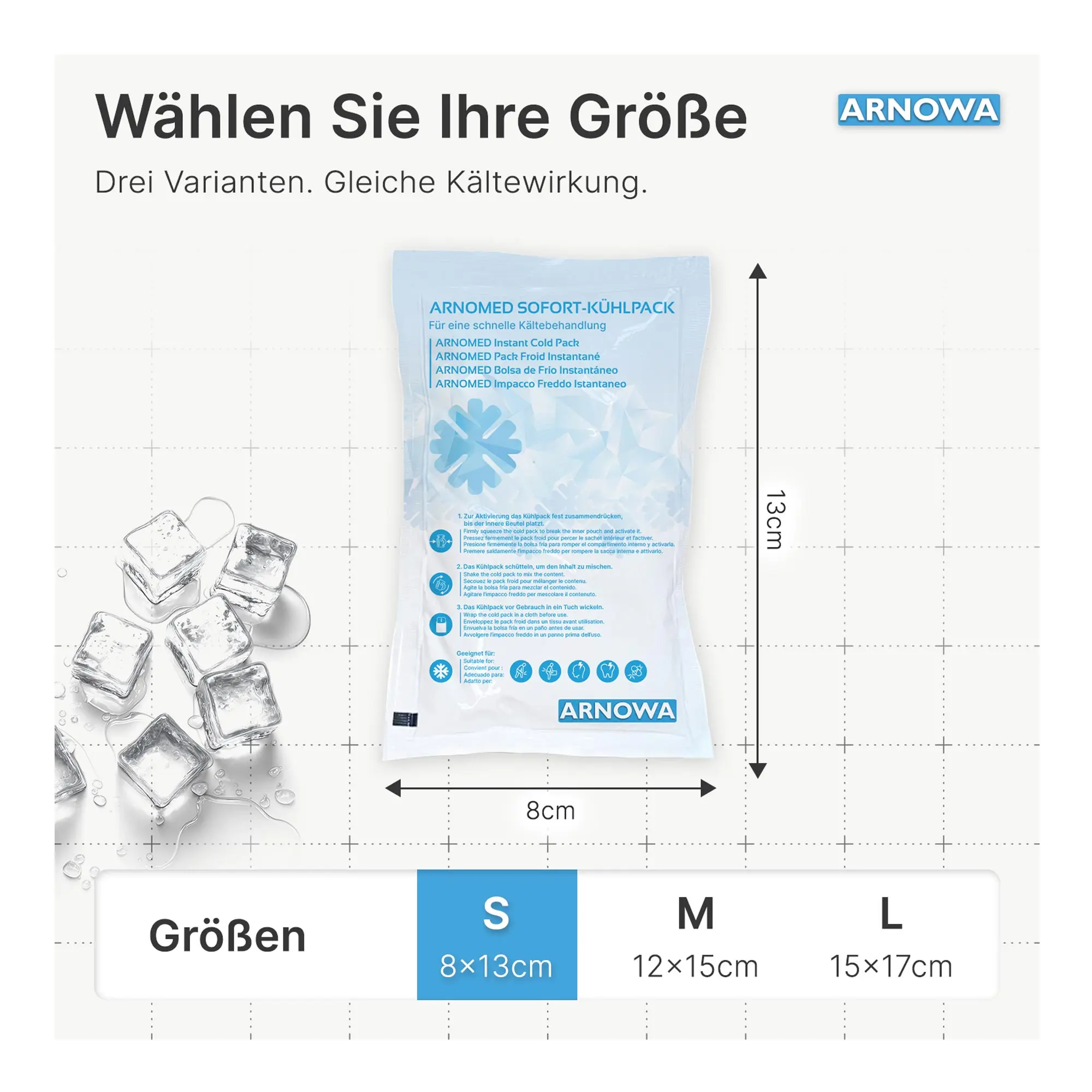 ARNOMED Sofort-Kühlpack 10er Set, sofort einsatzbereite Einweg-Kältekompressen ohne Vorkühlen zur Kältetherapie bei Sportverletzungen, Prellungen, Schwellungen und Zahnschmerzen