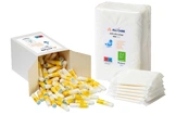 Airlaid Servietten weiß mit gelben Serviettenringen, hygienische Einwegservietten für Gastronomie und Catering, Artikelnummer 122412