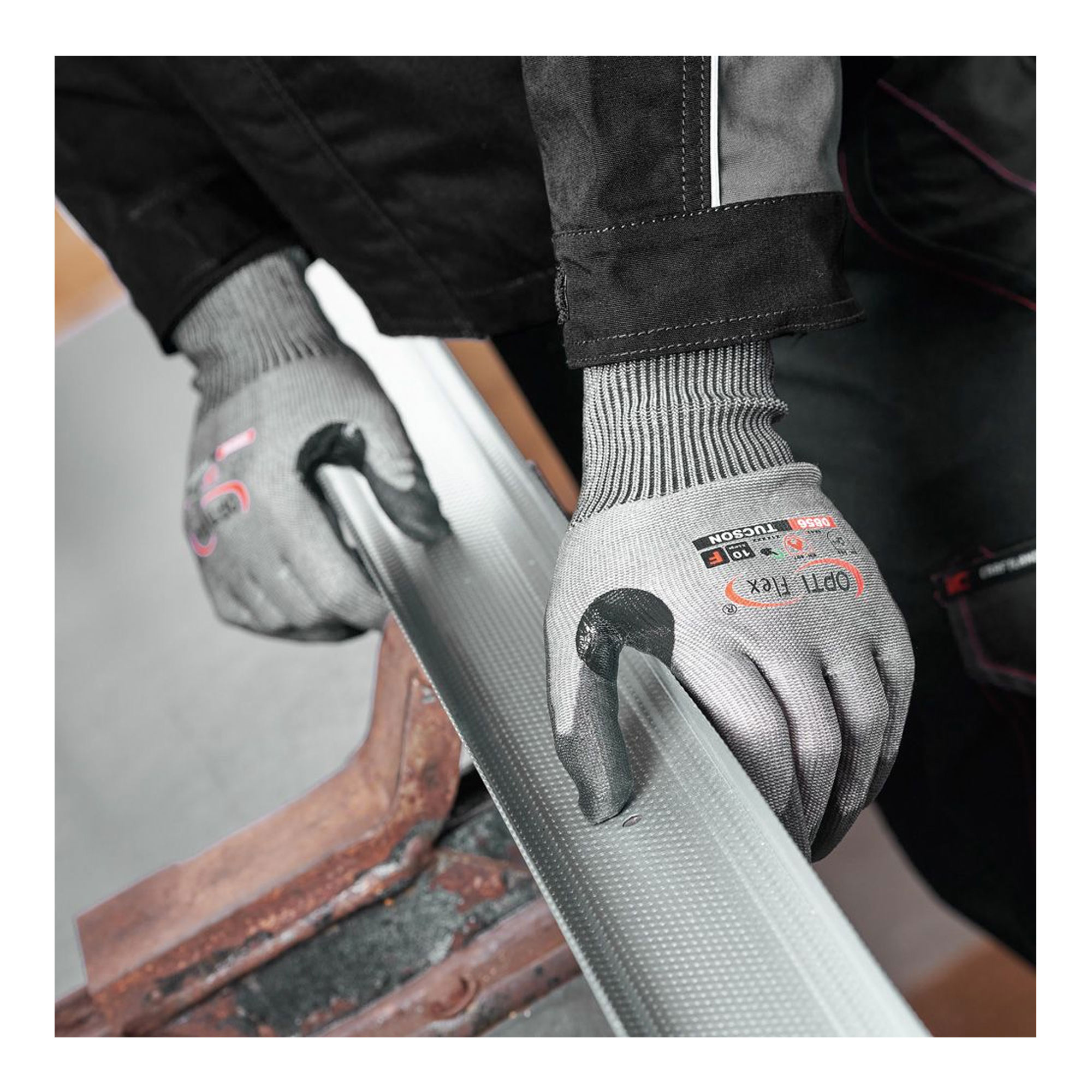 Optiflex Tucson 0856 Schnittschutzhandschuhe mit Polyurethan-Beschichtung grau/schwarz, VE 60 Paar