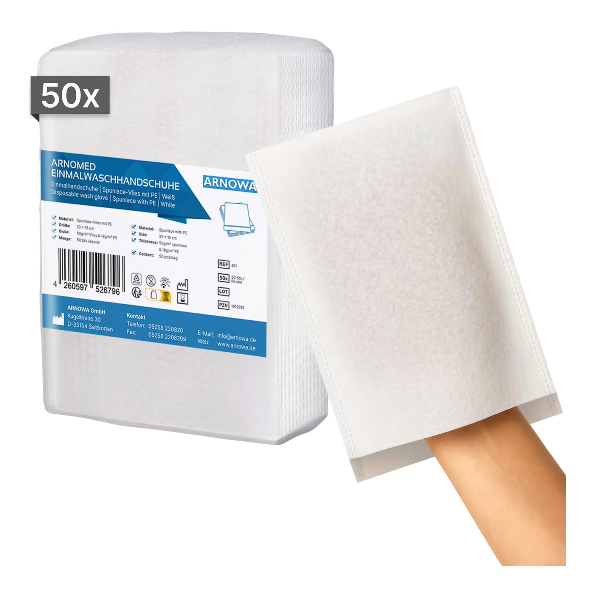 ARNOMED Einmalwaschhandschuhe Spunlace Vlies mit PE-Innenbeschichtung