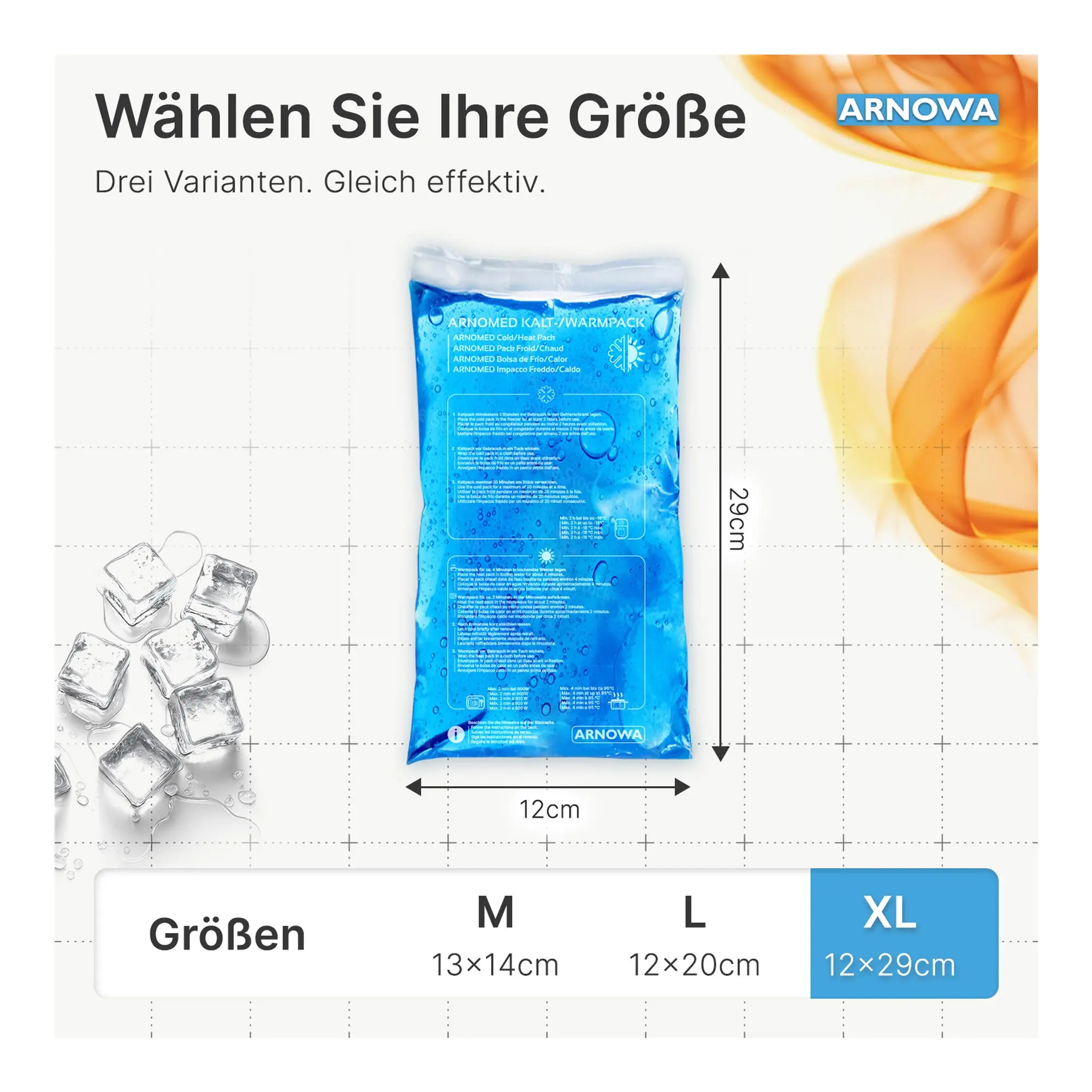 ARNOMED Kalt-/Warmpack, 2 Stück – wiederverwendbare Gel-Kalt-Warm-Kompressen für Thermotherapie, Größe XL 12x29 cm