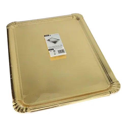 Starpak 5 Servierplatten, Pappe, PET-beschichtet eckig 34 cm x 45,5 cm gold