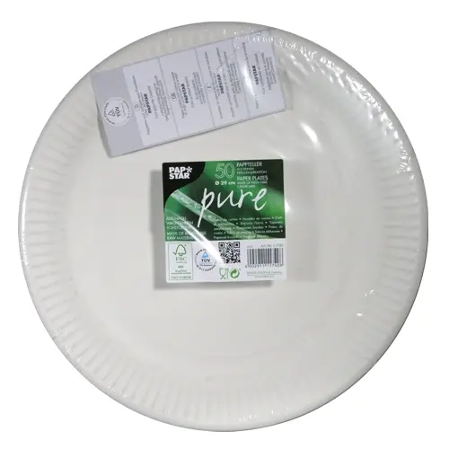 PAPSTAR Teller, Pappe "pure" rund Ø 29 cm weiß, 5 x 50 Stück, nachhaltige FSC-Pappteller aus Frischfaserkarton für Party und Catering