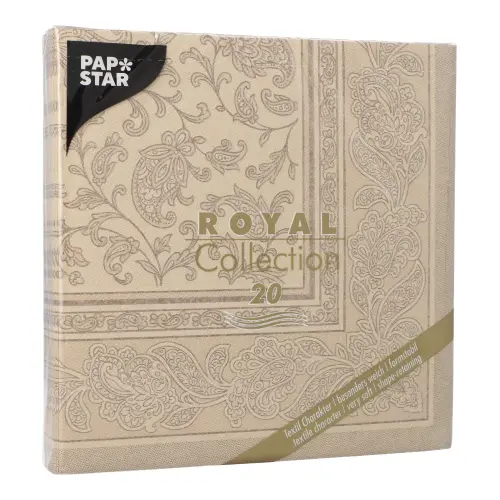 PAPSTAR Servietten ROYAL Collection sand Ornaments 40 x 40 cm, 1/4-Falz, stoffähnliches Premium-Tissue, 8 x 20 Stück, FSC zertifiziert, Artikel 37363
