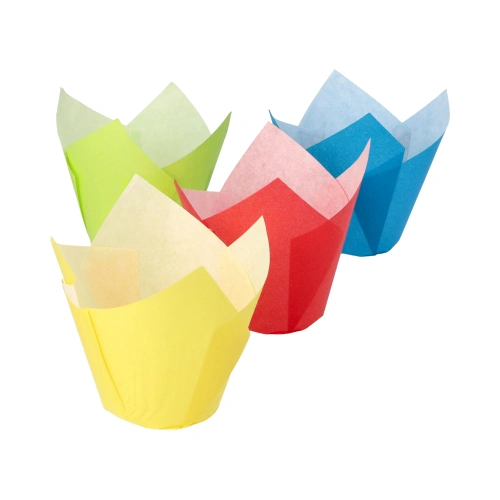 PAPSTAR Backförmchen Ø 5 cm, 8,5 cm farbig sortiert "Tulip", 6 x 24 Stück