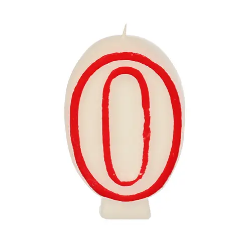 PAPSTAR Zahlenkerze 7,3 cm weiß "0" mit rotem Rand